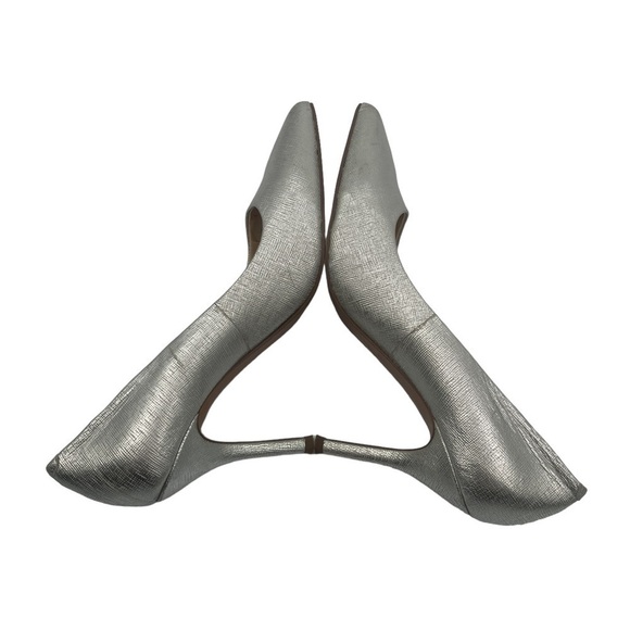 Nine West Silver Flax Pointed Toe Stiletto Pump Heels Size 8 Women’s - Picture 6 of 12